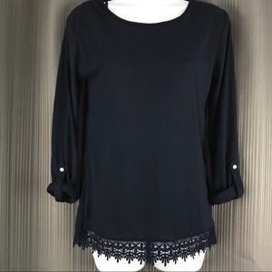 ⭐️NWT Atmosphere navy crochet hem long sleeve